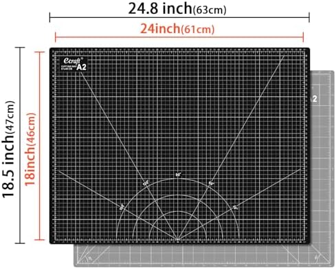 Ecraft Self Healing Cutting Mat:18" x 24" Double Sided 5-Ply Hobby Mat, A2 Rotary Cutting Sewing Mat for Crafts, Fabric,Sewing,Quilting,Scrapbooking,Projects,Grey/Black