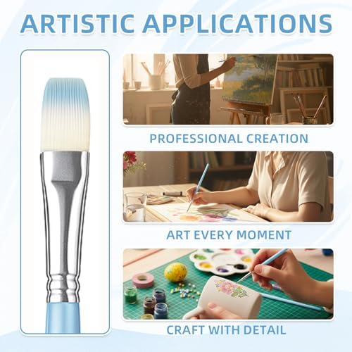 12 Pcs Flat Professional Artist Watercolor Paint Brush Set, Blue