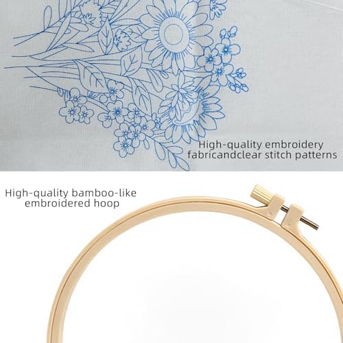 Herdiese Embroidery Kit for Beginners & Adults, 3PCS Floral Patterns.
