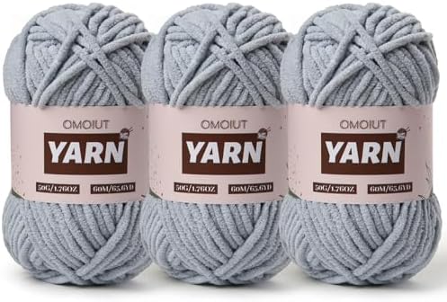 3 Packs Plush Chenille Chunky Crochet Yarn - Baby Yarn for Crocheting Soft - Velvet Yarns Knitting for Blankets Crafts - Fluffy Amigurumi Yarns 150g / 196.8yds (3 Grayish)