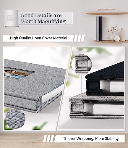 Artfeel Photo Album Self Adhesive Scrapbook Album for 3x5 4x6 5x7 8x10 Pictures,120 Pages Linen Cover with Display Window DIY Photo Book,Ideal Gifts for Family Travel Wedding Baby