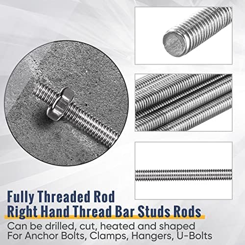 LEIFIDE 8/32 Inch 4mm Threaded Rod with Hex Nuts 4mm Stainless Steel Threads Studs Rods Stainless Steel Fully Threaded Hex Nuts for Beaded Garden Stake Rods(12 Pcs,12 Inch)