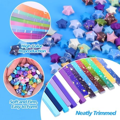 Vodolo Star Origami Paper ,1880 Sheets Solid Color Gradient Color Strip Double Sided Origami Stars Paper Lucky Star Decoration Paper Strips DIY Hand Art Crafts