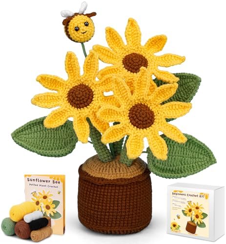 LUNARM Crochet Kits, Crochet Kit for Beginners Adults Sunflower