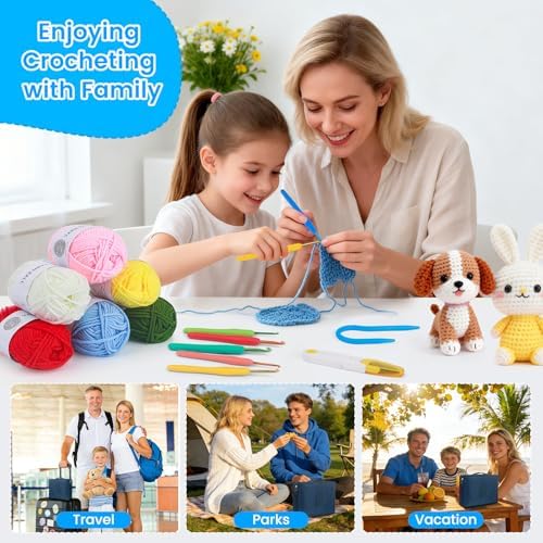 MECHEER Crochet Kit for Beginners, 67 Pcs Knitting Kits Crochet Set with Yarn, Ergonomic Crochet Hooks 0.6mm-6.0mm, Portable Crochet Starter Kit for Travel