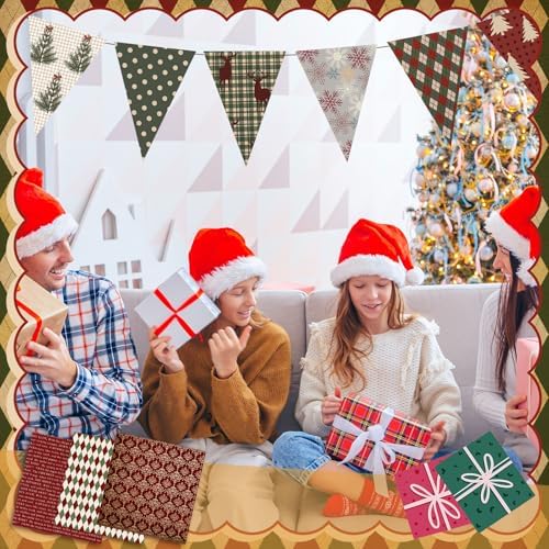 HunnmingRe 20 Pcs 10''x10'' Christmas Woodland Quilting Fabric Square Vintage Plaid Precut Quilted Fabric Bundle Reindeer Poinsettia Patchwork Supplies for Winter Handmade DIY Craft Sewing Material