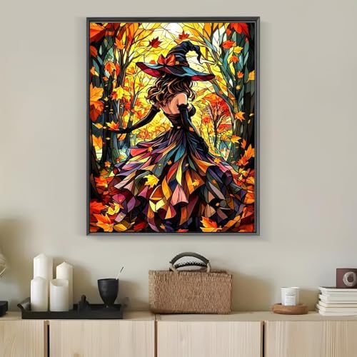 Halloween Stained Glass Witch Paint by Numbers Kit for Adults 16 X 20 Inch