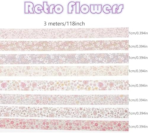 16 Rolls Vintage Washi Tape Set Thin Decorative Tapes Retro Decorative Antique Patterns Masking Tapes for Scrapbook, DIY Crafts, Bullet Journals, Gift Wrapping, Arts, Planners