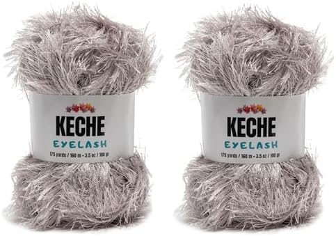Eyelash Fun Fur Yarn - Premium Soft Crochet Yarn DIY Hand Knitting 100% Polyester 175 Yds 3.53 Oz (Pack of 2) - Grey