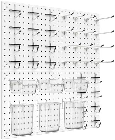 Peg Board Kit, Includes Pegboard and Accessories,with Hooks and Bins,Peg Board Wall Organizer for Office,Ornaments Display,Crafts Organization (66, White)