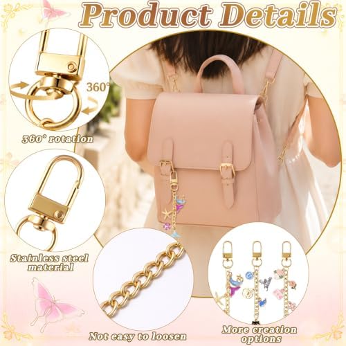 Wurosi 20 Pcs Metal Keychain Making Kit, Bag Charm Chains,Gold