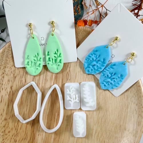 Xaekicr 5pcs Leaf Texture Polymer Clay Cutters – Clay Cutters for Earrings, Geometric Teardrop Shape Clay Tools, Clay Molds for Polymer Clay Jewelry DIY
