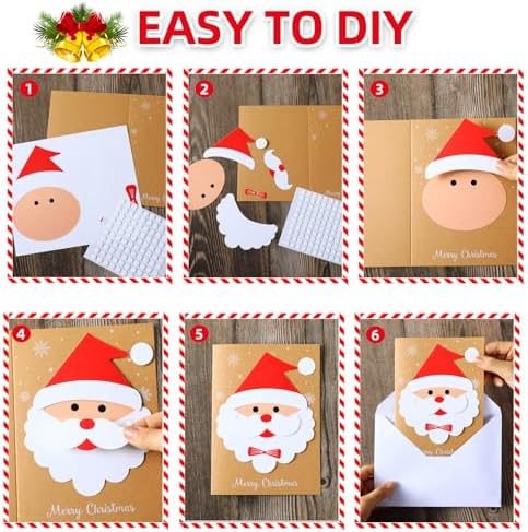 Dispowreath 48 Pcs DIY Christmas Card Making Kits with Envelopes DIY Christmas Craft Make Your Own Santa Claus Greeting Card Making Supplies for Holiday Xmas Party Decoration Favor