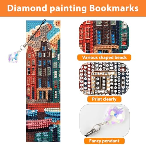 Mandun 4 Pcs National Scenery Diamond Painting Bookmark Kits, Special Shaped Diamond Art Bookmarks with Pendant, DIY National Scenery Diamond Art Bookmarks with Tassels Crafts Gifts Supplies