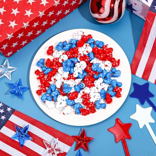 JUNEBRUSHS 50 Pcs Patriotic Ducks Mini Resin Duck 4th of July Tiny Ducks Red White Blue Miniature Ornaments for Vase Filler Jewelry Making DIY Crafts Party Gifts Decorations