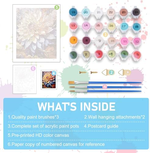 Paint by Numbers Kit for Adults, Flowers DIY Acrylic Canvas Painting Set