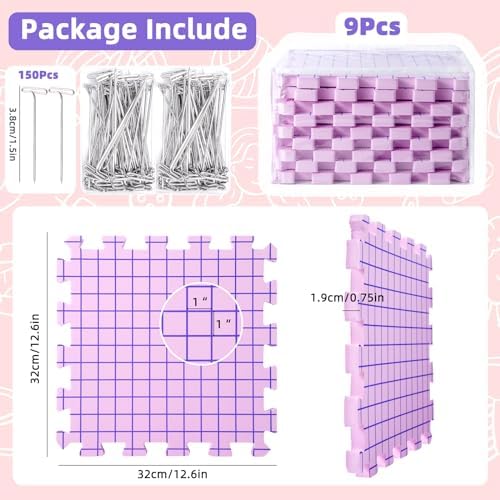 Opstin Knitting Blocking Mats and Pins, Interlocking Blocking Boards for Crochet Projects 0.75'' Extra Thick Blocking Mats with 150 T-Pins and Storage Bag