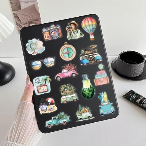 50PCS Vintage Watercolor Travel Stickers – Retro Vacation Clear Aesthetic Outdoor Adventure Stickers for Scrapbooking, Journaling, Luggage, Travel Decor