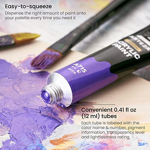 ARTEZA Acrylic Paint Set 50 Colors 0.41 fl oz/12ml, High-Viscosity, Richly Pigmented Paints for Canvas, Wood & Crafts, Water-Based Formula, Holiday Gift for Artists & Painters