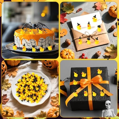 JUNEBRUSHS 50 Pcs Halloween Mini Resin Duck, Tiny Witch Ducks Miniature Witch Hat Duck Figurine for Halloween Crafts Home Table Decorations