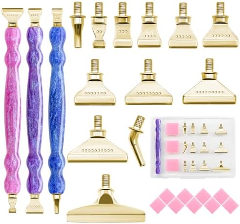 24pcs Diamond Art Pen Set with Metal Tips, Diamond Painting Accessories and Tools Kit for Adults(Three Pen + 12 Tips + 9 Dotting Clay)