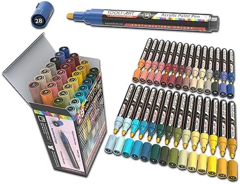 28 Southwestern Colors Acrylic Paint Pens Studio Color Series Markers Set 3mm Medium Tip, Rock Painting, Glass, Mugs, Wood, Metal, Canvas, DIY Projects, Detailing. Non Toxic, Waterbased, Quick Drying