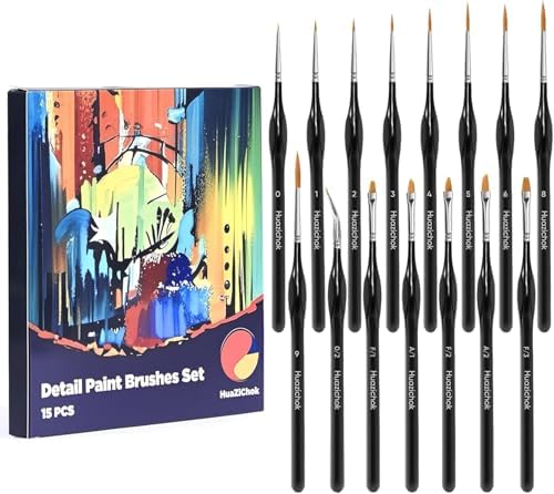 Detail Paint Brushes Set 15PCS, Miniature Paint Brushes - Fine Detailing, for Model Painting, Acrylic/Oil/Watercolor, Face