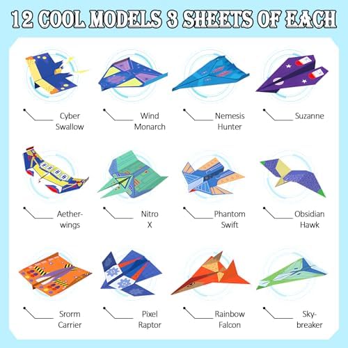 Tumwisk Paper Airplane Kit, 36-Sheet Origami Paper Airplane Book for Teens