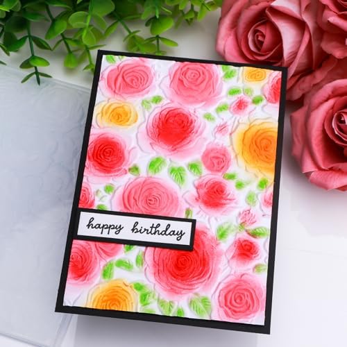 3D Embossing Folder for Card Making Texture Fades Rose Flower Background Plastic Embossing Folder Template Arts Supplies Handmade Crafts Floral Plastic Molds Arts Crafts Valentine's Scrapbook Decor