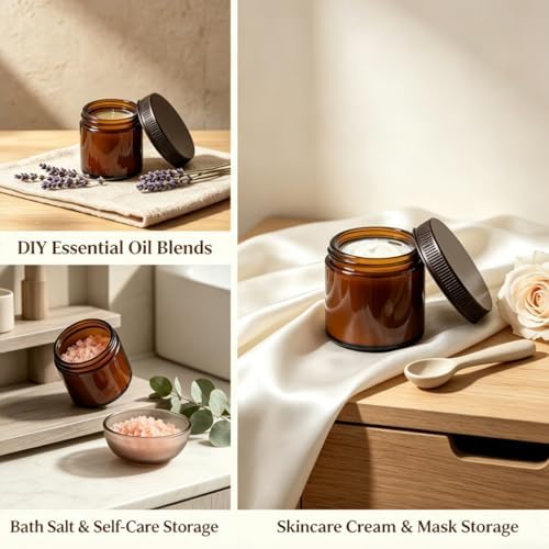 8oz Amber Candle Jars Set of 12,Round Thick Glass Jar with Black Lids