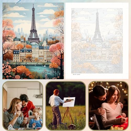 5DDIYART Paint by Numbers for Adults Beginner, Paris Eiffel Tower Paint by Number Kits on Canvas Without Framed,Paint by Easy Acrylic Painting Home Wall Decor 12x16inch