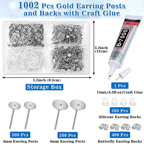 Evatage 1002Pcs DIY Earring Supplies, Stud Earring Making Kit, Silver