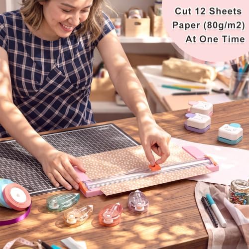 Jetec Scrapbook Supplies Kit, 8 Pcs Paper Craft Tools Set with A4 Paper Trimmer, 3Pcs 3-in-1 Corner Rounder, 4 Double-Sided Tapes for Scrapbooking, Card Making, DIY