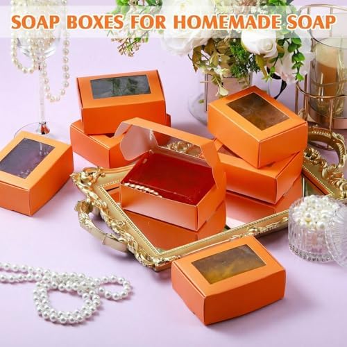 Zonon 30 Pcs Mini Kraft Soap Boxes with Window Homemade,Orange