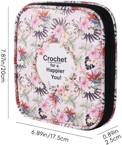 Crochet Hook Case,Portable Zipper Storage Organizer Bag for Crochet Hooks, Knitting Needles, Project & Sewing Supplies, Lightweight,Easy to Hold (No Accessories Included).Pink Flower