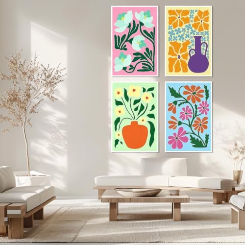 4 Pack Framed Flowers Paint by Numbers Kits for Adults with Easel (8x12in)