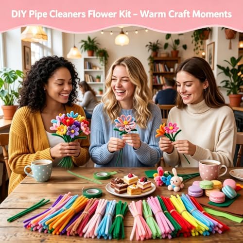 Pipe Cleaner Flower Kit 1280 PCS Pipe Cleaners Bulk 16 Color Chenille Stems