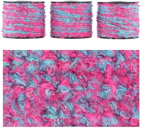 Artisanal Yarn Collection Multifiber Fancy Yarn for Knitting Crocheting Crafts DIY, Set of 3 Rolls(121 Bubblegum Wave)
