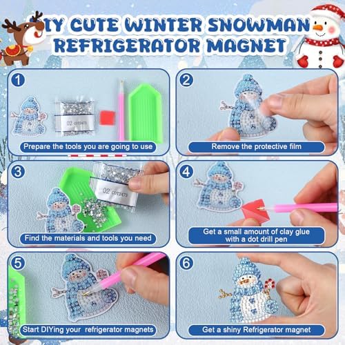 30 Pcs Christmas Diamond Art Magnet, Winter Snowman Diamond Painting