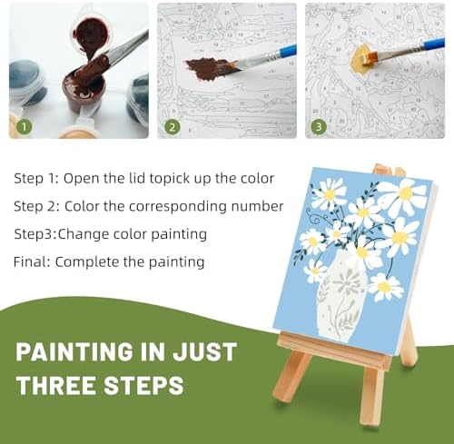 4 Pack Framed Paint by Numbers Kit for Adults Beginner with Wooden Easel, Flowers Vase Easy Adult Paint by Number Kits with Frame, DIY Acrylic Number Painting for Adults for Home Decor Gift 8x12 Inch
