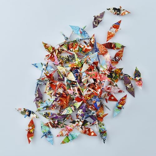 100 Origami Paper Crane Washi Paper Origami Crane Different patterns Japanese Print Made of 3.81cm 1.5 inches for Wedding decor Origamipolly (Pack of 2)