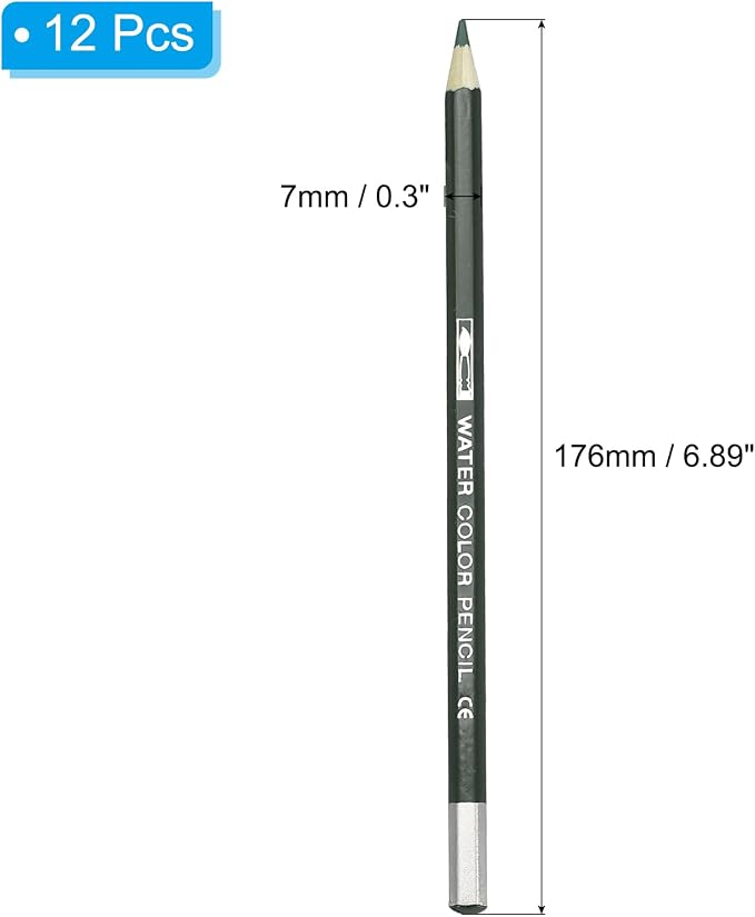 PATIKIL Watercolor Pencil, 12Pcs Water Soluble Pencils for Blending, Coloring, Sketch Drawing, Painting, Dark Green