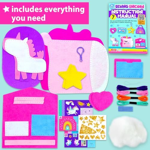 KRAFUN Unicorn Beginner Sewing Kit for Kids Age 6+ | 7 Projects