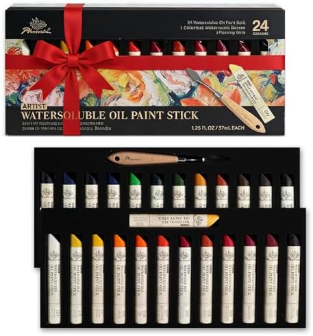 PHOENIX Professional Oil Paint Stick - Set of 24 Colors 37ml Large Soft Water Soluable Oil Pastels, Art Gift Pack Travel Set for Artists, Gift for Painters
