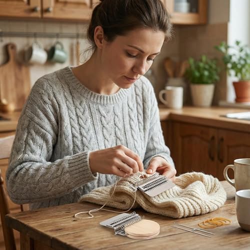 Knit kit Patch Loom, Portable Darning Loom for Beginners, Knit Kit Patch Kit for Holes Repair on Socks, Clothes & Jeans, Patchwork Weaving Tool Set for Quickly Sewing Repair