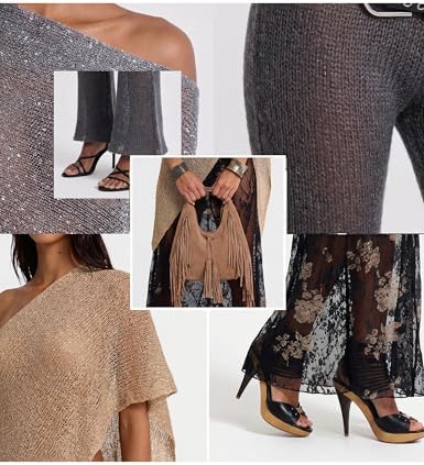 MAKABO Women's Crochet Sheer Poncho Top Lightweight Sparkly Shrug Pullover Knit Bolero Sweater Cover Up Beachwear