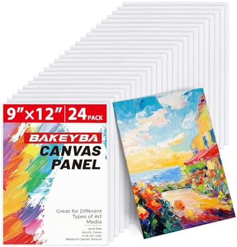 Canvas Boards 24 Pack, 9x12 Inch Painting Canvas Panels, 100% Cotton White Blank Art Supplies for Acrylics Oil Watercolor Tempera Paints