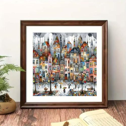 OJTOYART 5D Castle House Diamond Art Kits for Adults,Colorful Umbrella Full Round Drill Diamond Painting Kits,DIY Diamonds Dots Paint by Gem Art,Beginner Home Wall Decor 13.79 X 13.79 Inch