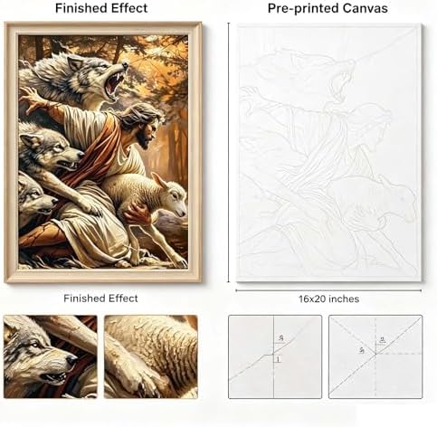 Paint by Numbers Kit for Adults - Shepherd Protecting Lamb from Wolves, DIY Paint by Number, Biblical Themed Oil Painting Canvas, Adults Paint by Number Kits for Decor