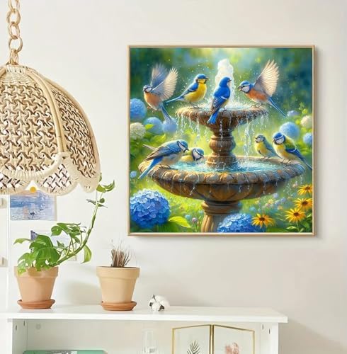 GEWOUVIN Fountain Bird Diamond Art Kits for Adults, Diamond Painting Kit for Beginners, Round 5D DIY Diamond Dots Art,Full Drill Painting Kit Art and Crafts for Adults Home Wall Decor【13.8x13.8inch】